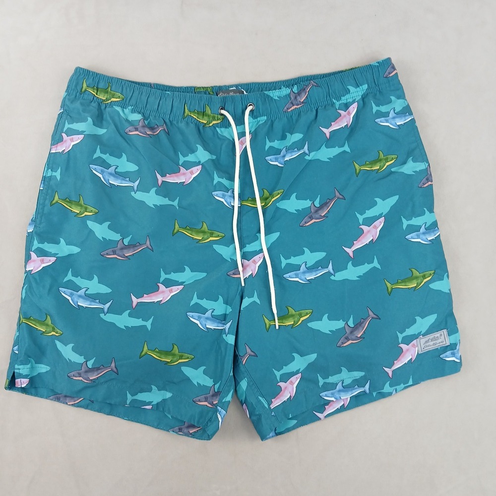 Eddie Bauer XL Mens Swim Shorts Sharks With Mesh Liner 36x6‎